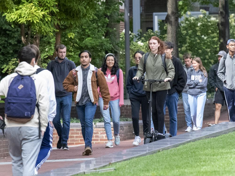 students walking near chemistry building
